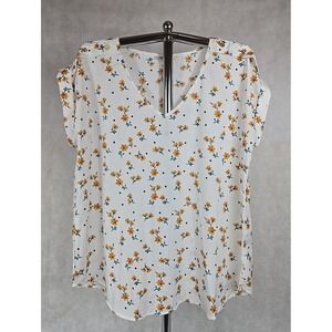 NEW Speed Limit Shirt Womens Size 2X Top Short Sleeve V-Neck White Floral NEW